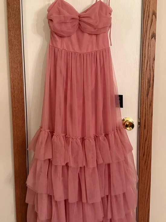 Lulu's Rosewood Pink Tiered Tulle Prom Dress - Picture 1 of 5